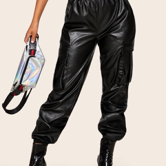 faux leather cargo pants